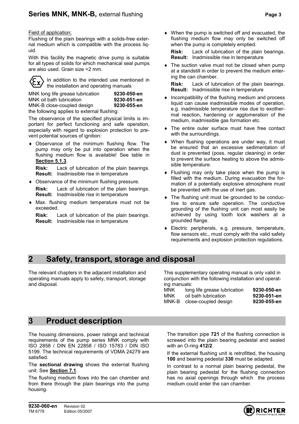 2 safety, transport, storage and disposal, 3 product description, 2safety, transport, storage and disposal | 3product description, Series mnk, mnk-b, External flushing | Richter MNK Series User Manual | Page 3 / 9