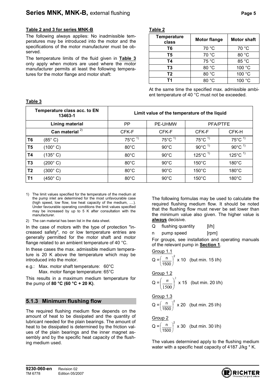 3 minimum flushing flow, Minimum flushing flow, Series mnk, mnk-b | External flushing | Richter MNK Series User Manual | Page 5 / 9