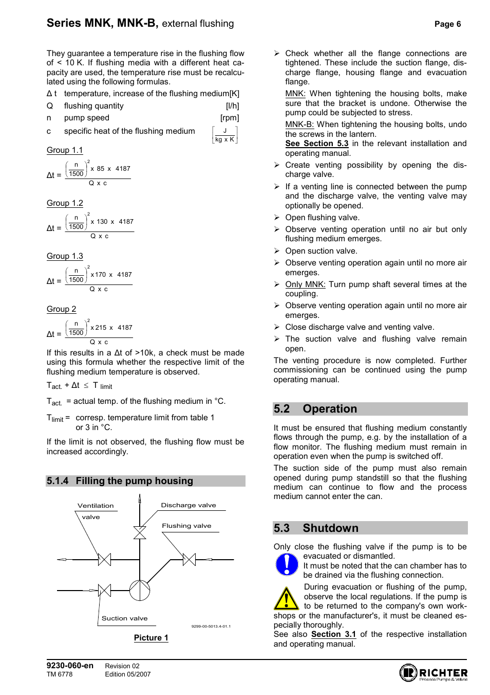 4 filling the pump housing, 2 operation, 3 shutdown | Filling the pump housing, Operation, Shutdown, Series mnk, mnk-b, External flushing | Richter MNK Series User Manual | Page 6 / 9