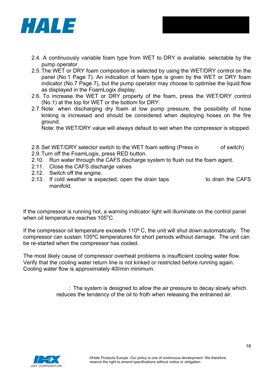 Wet foam or dry foam | Hale MiniCAFS 2.1A (MC50 with FoamLogix System) User Manual | Page 18 / 22