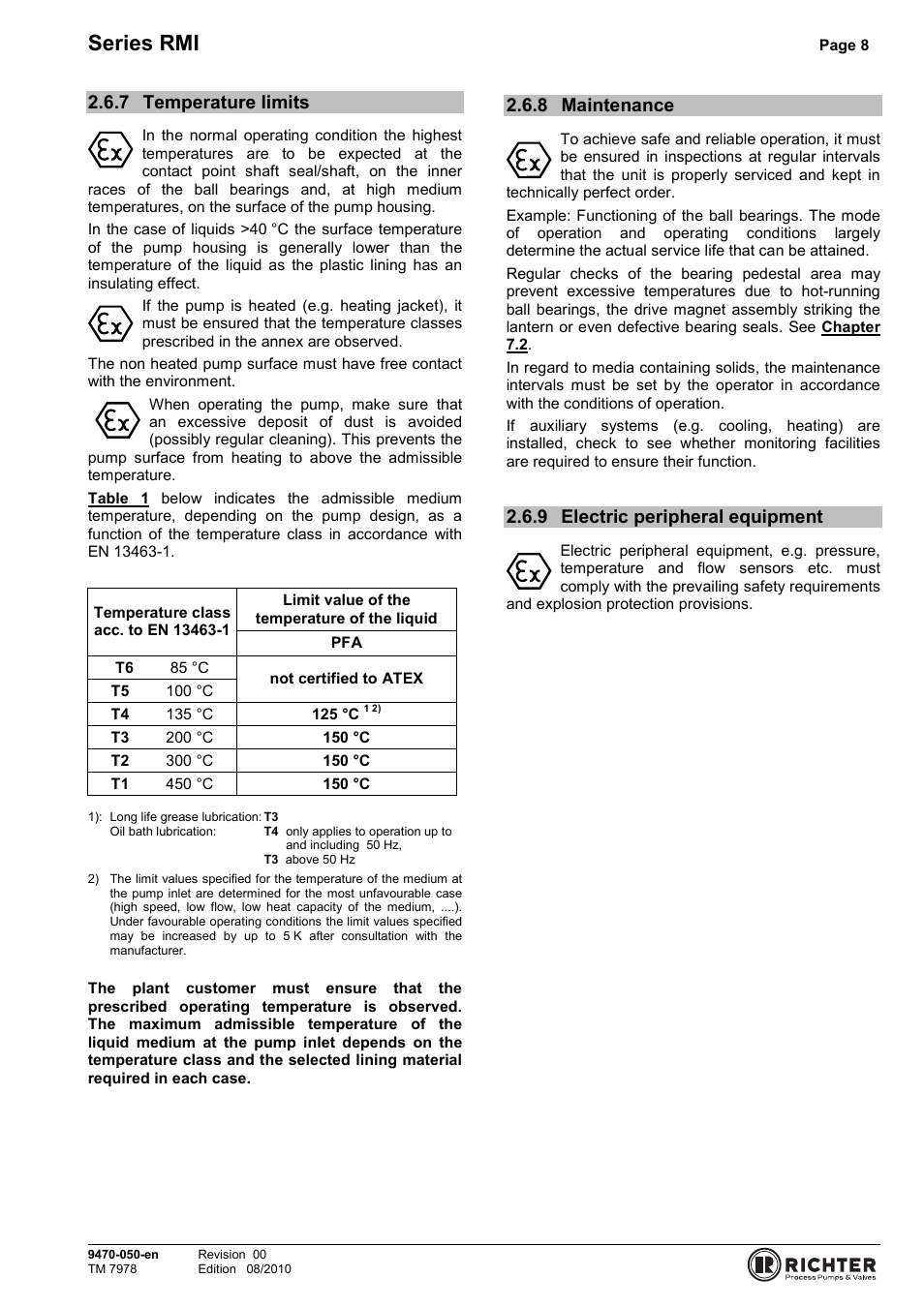 7 temperature limits, 8 maintenance, 9 electric peripheral equipment | Temperature limits, Maintenance, Electric peripheral equipment, Series rmi | Richter RMI Series User Manual | Page 8 / 33