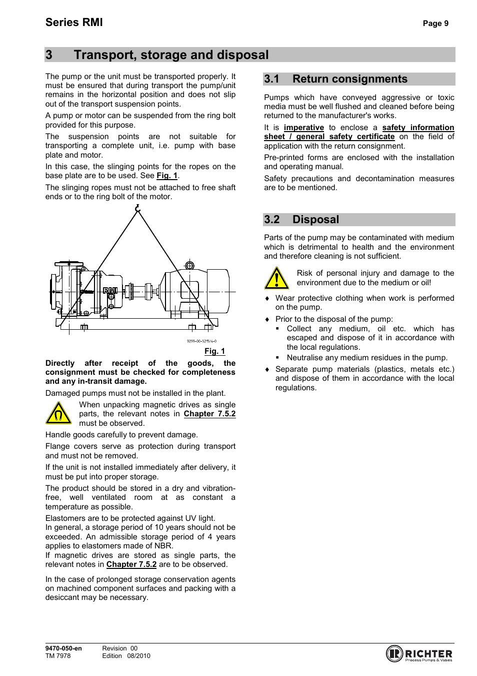 3 transport, storage and disposal, 1 return consignments, 2 disposal | Return consignments, Disposal, 3transport, storage and disposal, Series rmi | Richter RMI Series User Manual | Page 9 / 33