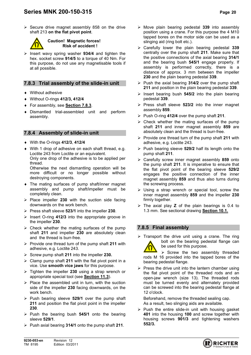 3 trial assembly of the slide-in unit, 4 assembly of slide-in unit, 5 final assembly | Trial assembly of the slide-in unit, Assembly of slide-in unit, Final assembly | Richter MNK Series User Manual | Page 20 / 37