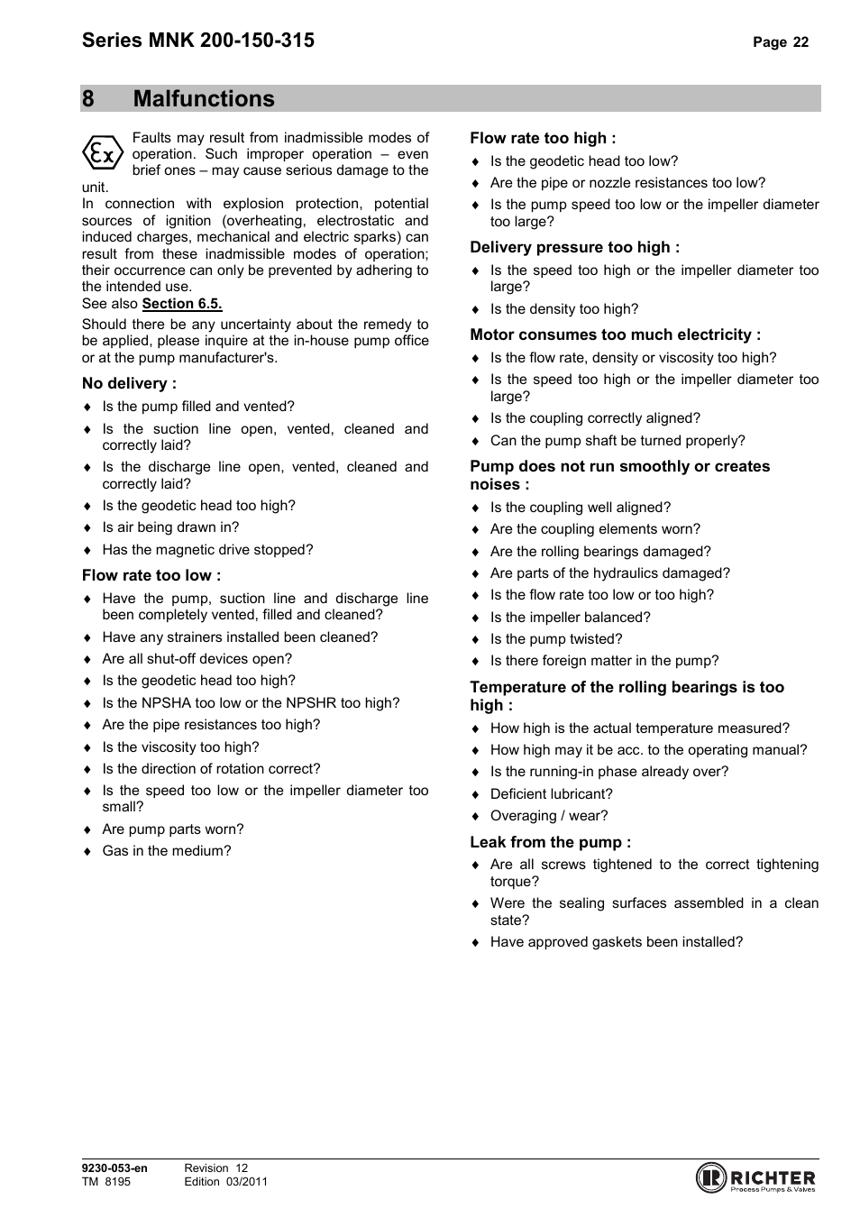8 malfunctions, 8malfunctions | Richter MNK Series User Manual | Page 22 / 37