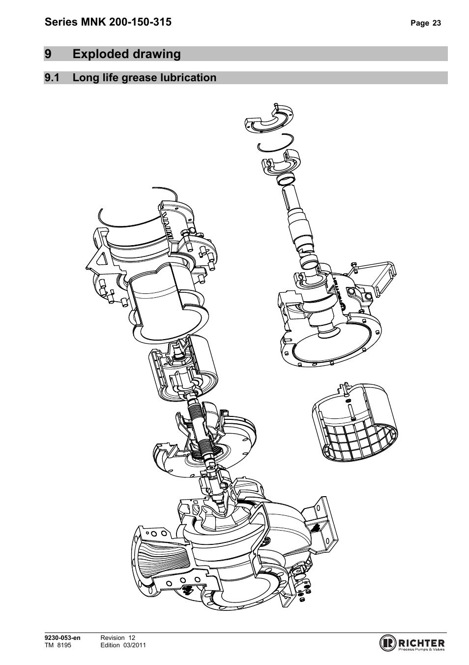 9 exploded drawing, 1 long life grease lubrication, Long life grease lubrication | 9exploded drawing | Richter MNK Series User Manual | Page 23 / 37