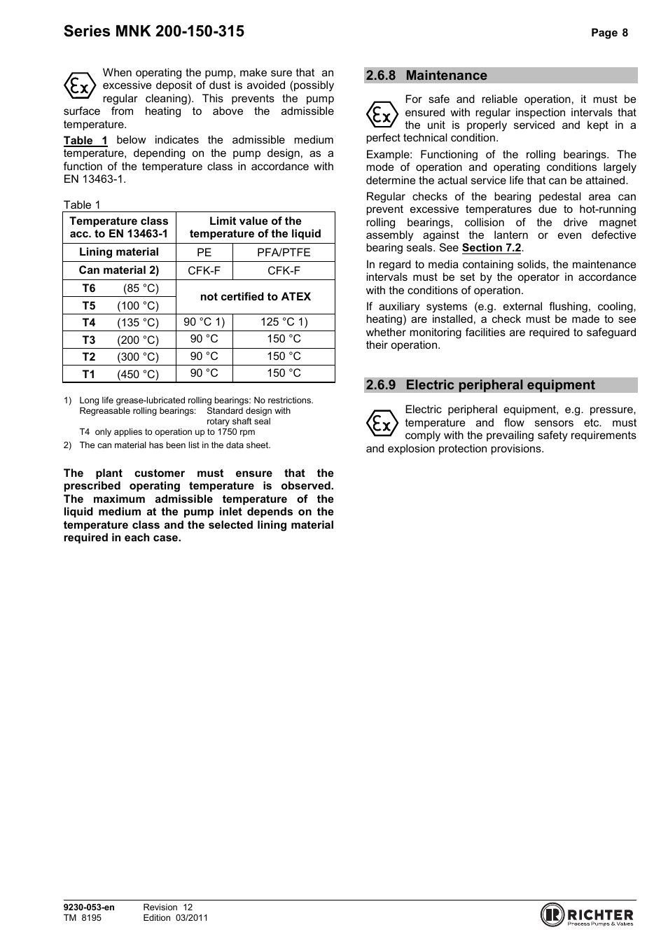 8 maintenance, 9 electric peripheral equipment, Maintenance | Electric peripheral equipment | Richter MNK Series User Manual | Page 8 / 37