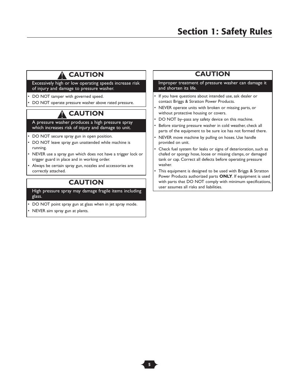 Caution | Briggs & Stratton 20258 User Manual | Page 5 / 36