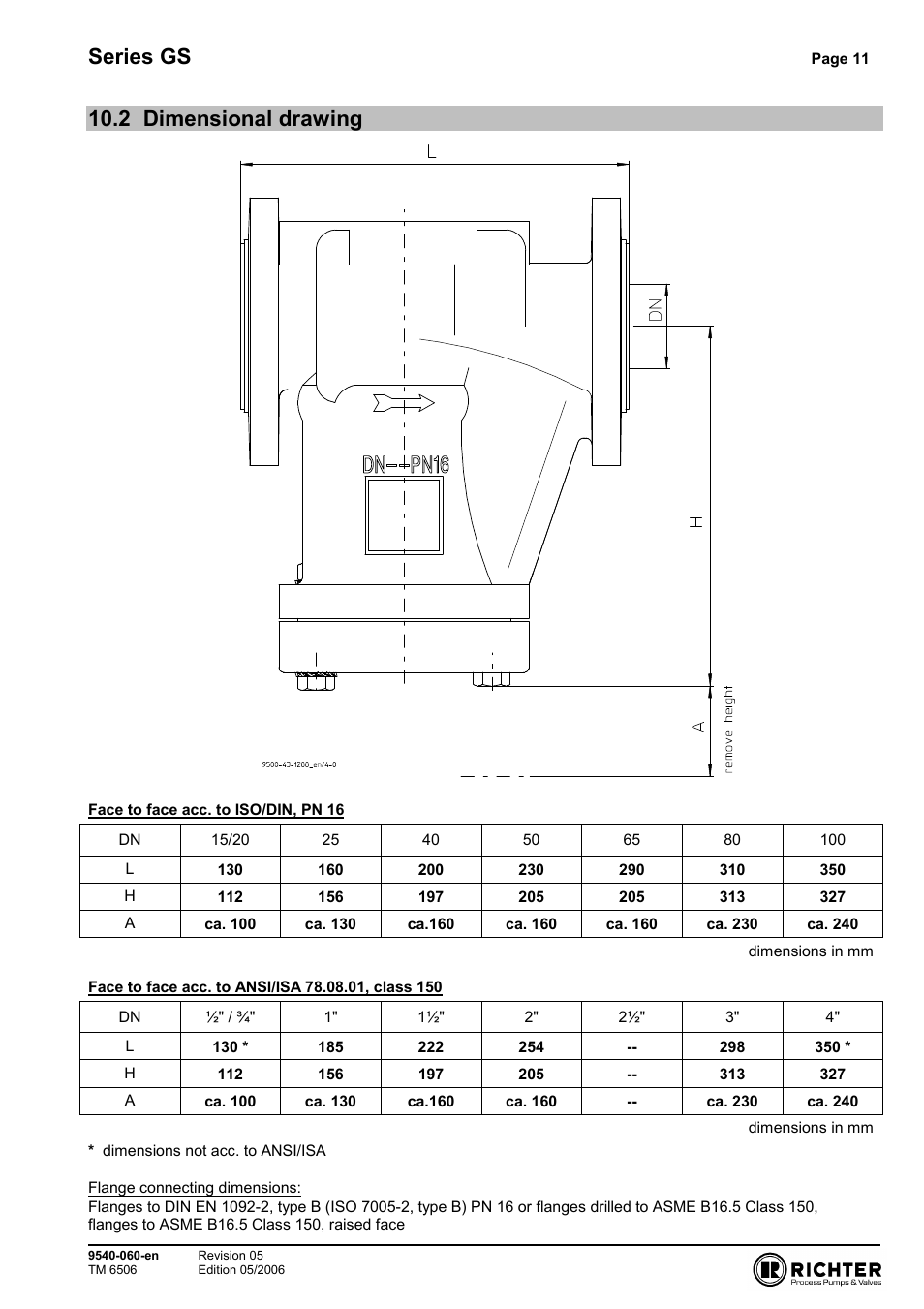 2 dimensional drawing, Dimensional drawing, Series gs | Richter GS Series Strainers User Manual | Page 11 / 15