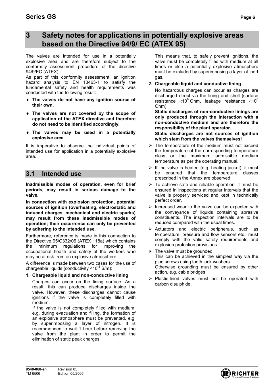 1 intended use, The directive 94/9/ ec (atex 95), Intended use | Series gs | Richter GS Series Strainers User Manual | Page 6 / 15