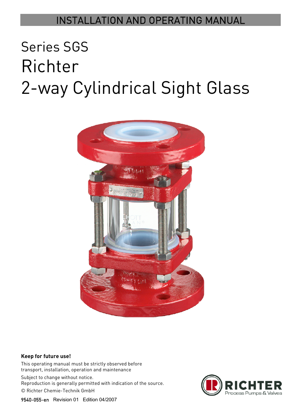 Richter SGS/F Series Sight Glasses User Manual | 11 pages