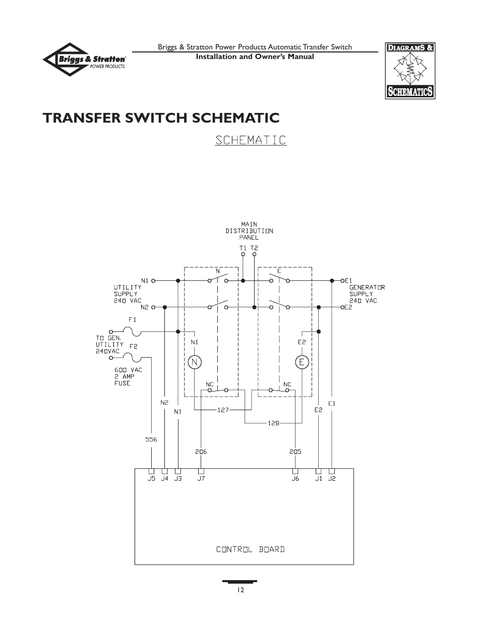 Transfer switch schematic | Briggs & Stratton 01917-0 User Manual | Page 12 / 40