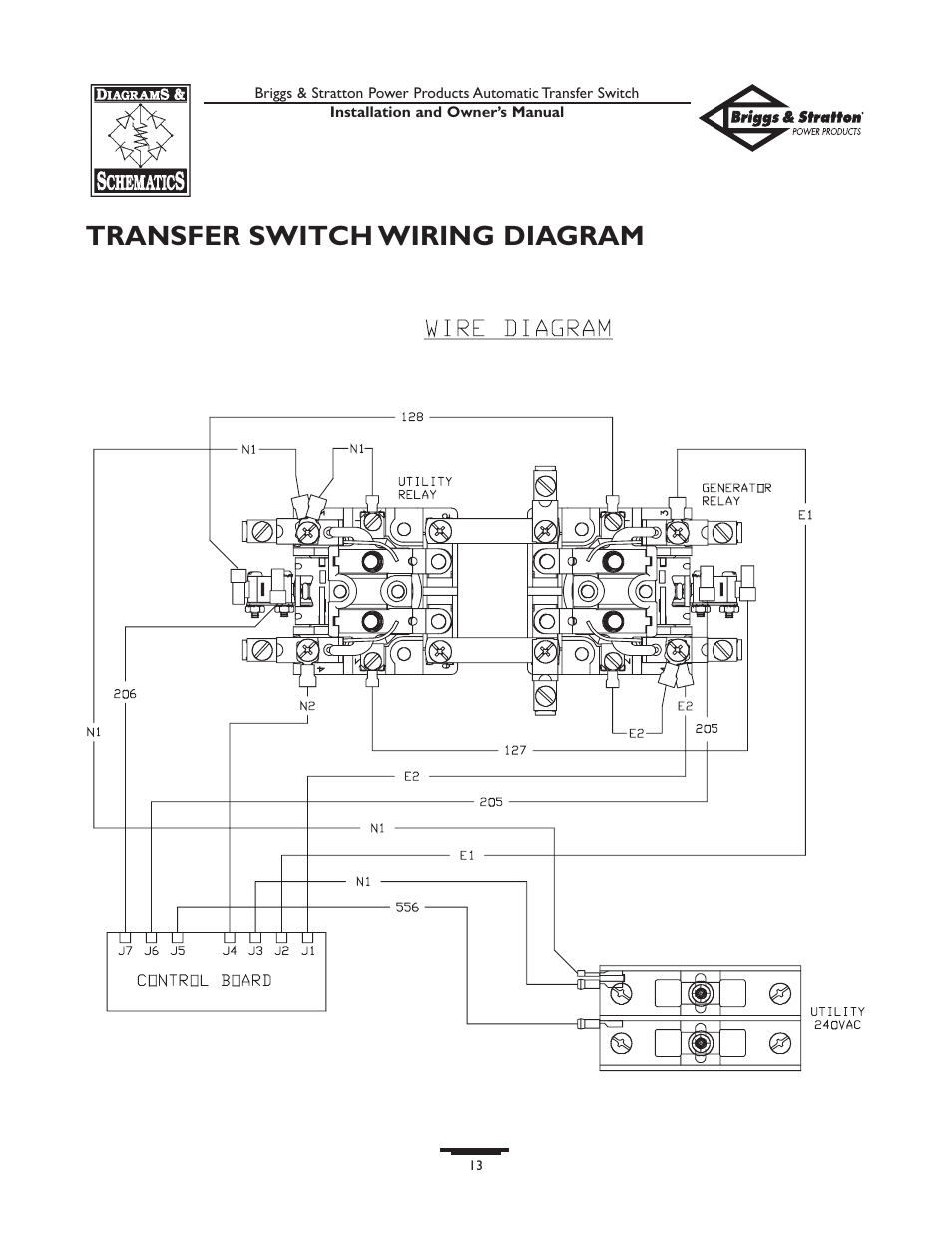 Operati, Operation, Transfer switch wiring diagram | Briggs & Stratton 01917-0 User Manual | Page 13 / 40