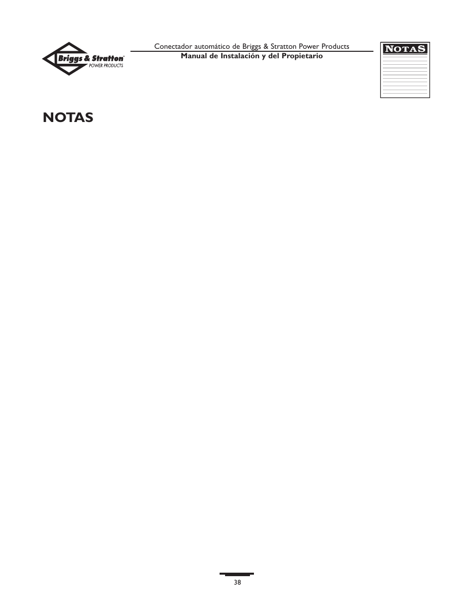 Notas | Briggs & Stratton 01917-0 User Manual | Page 38 / 40