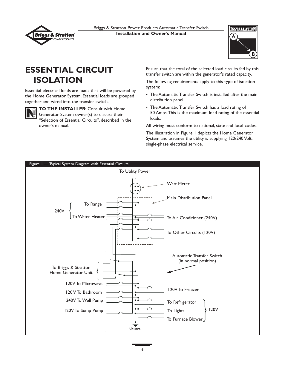 Essential circuit isolation | Briggs & Stratton 01917-0 User Manual | Page 6 / 40