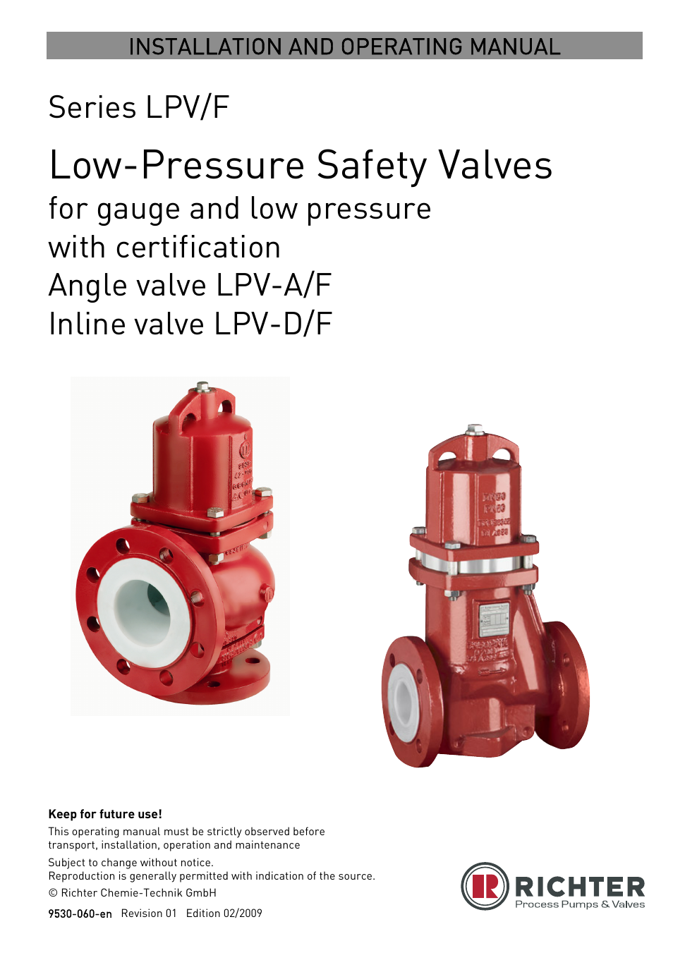 Richter LPV/F Series Low-Pressure Safety Valves User Manual | 24 pages