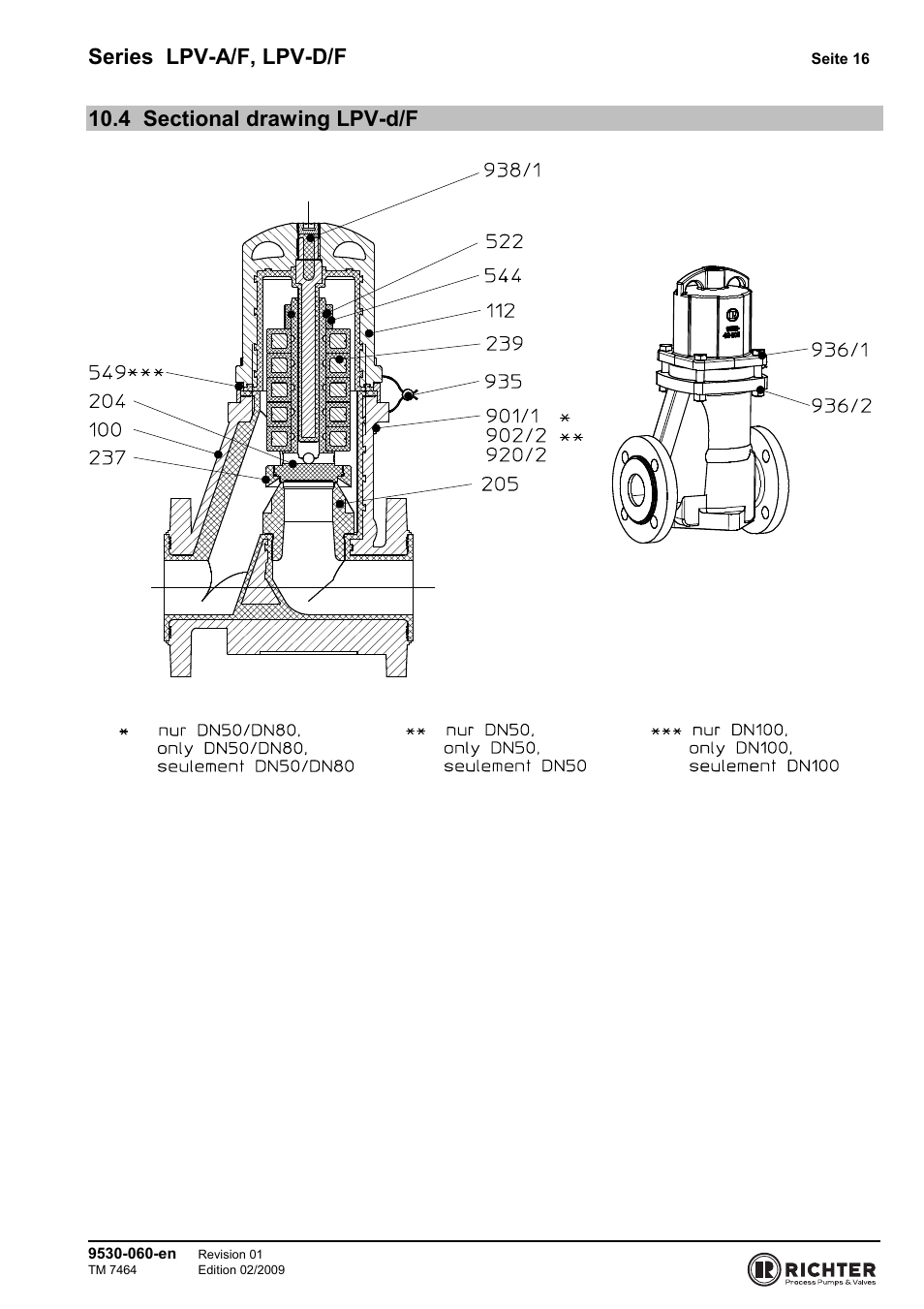 4 sectional drawing lpv-d/f, Sectional drawing lpv-d/f, Series lpv-a/f, lpv-d/f | Richter LPV/F Series Low-Pressure Safety Valves User Manual | Page 16 / 24