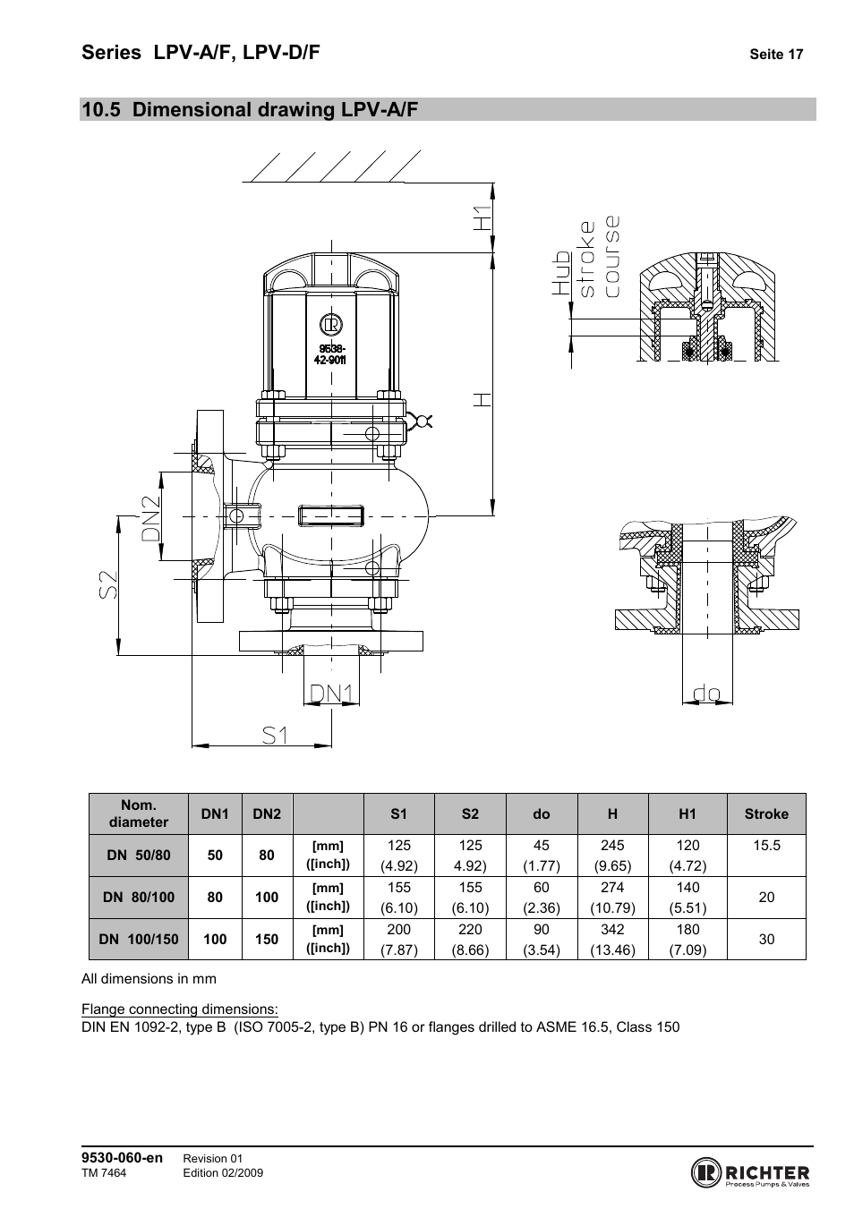 5 dimensional drawing lpv-a/f, Dimensional drawing lpv-a/f, Series lpv-a/f, lpv-d/f | Richter LPV/F Series Low-Pressure Safety Valves User Manual | Page 17 / 24