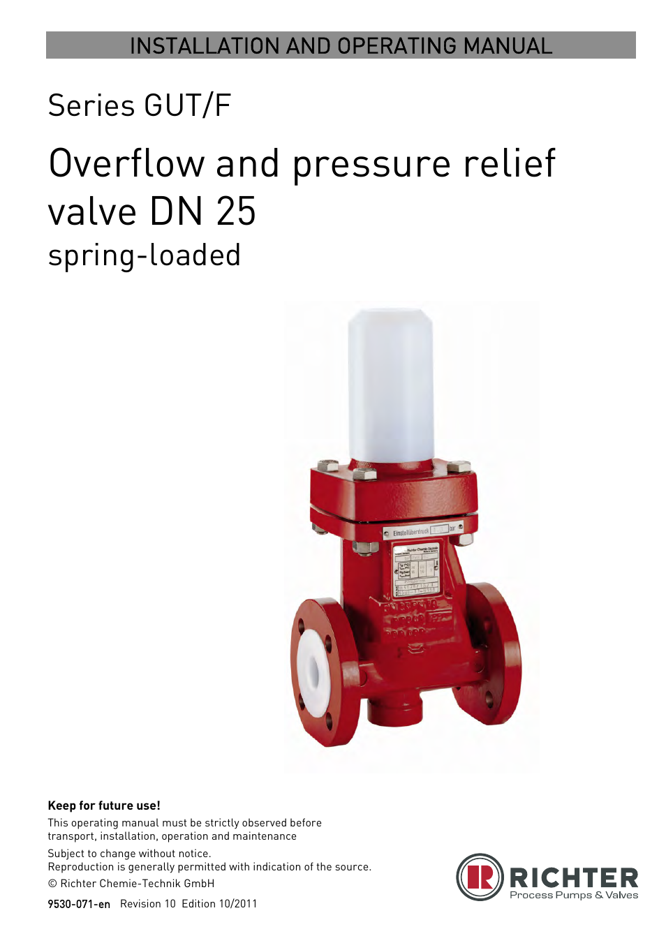 Richter GUT/F Series Overflow Valves User Manual | 20 pages