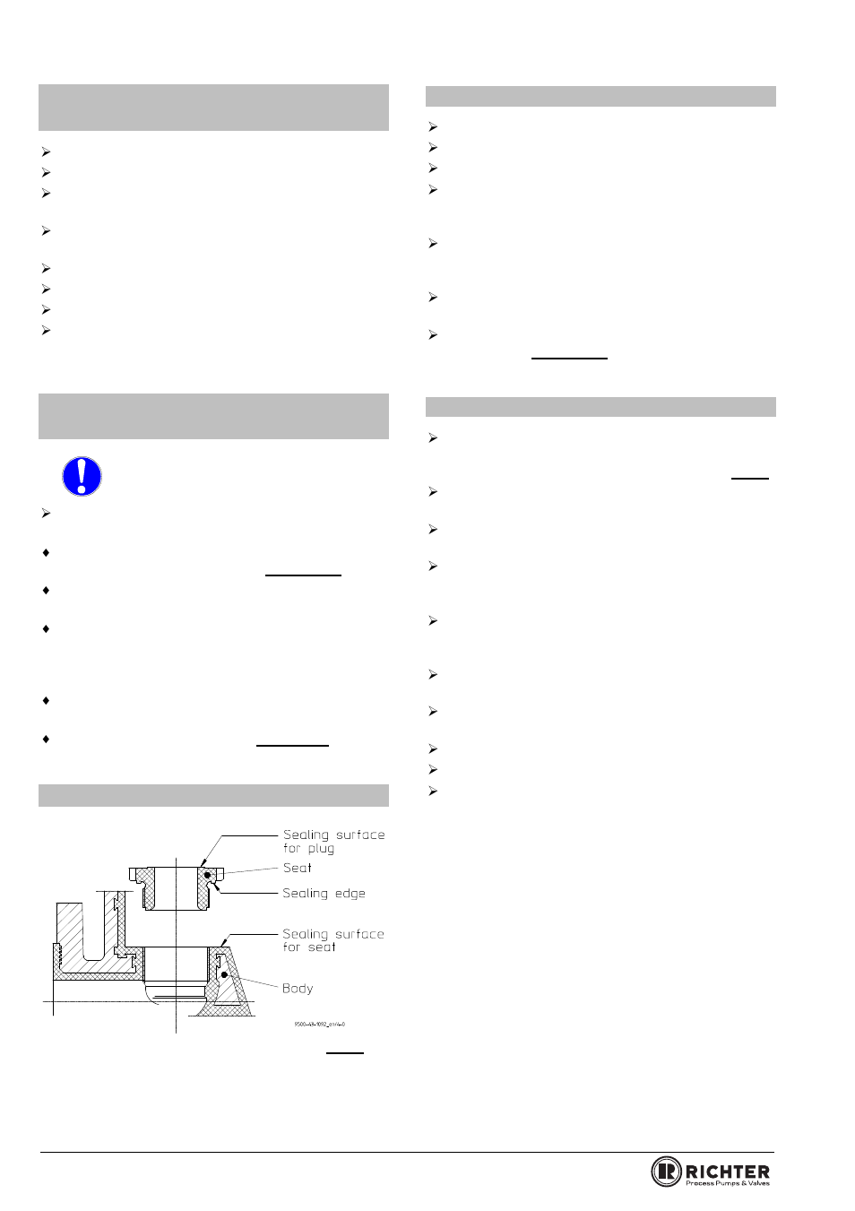 4 adjustment of the test pressure, 5 important notes on dismantling / installation, 6 replacement of components | 1 dismantling of the plug and seat, 2 installation of seat and plug, Djustment of the test pressure, Replacement of components, Dismantling of the plug and seat, Installation of seat and plug, Series gut/f | Richter GUT/F Series Overflow Valves User Manual | Page 12 / 20