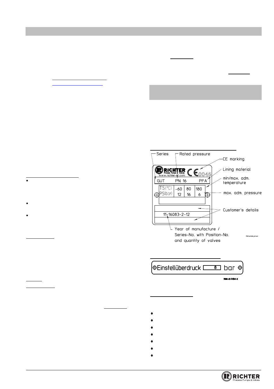 1 technical data, Echnical data, E test pressure | 1technical data, Series gut/f | Richter GUT/F Series Overflow Valves User Manual | Page 3 / 20