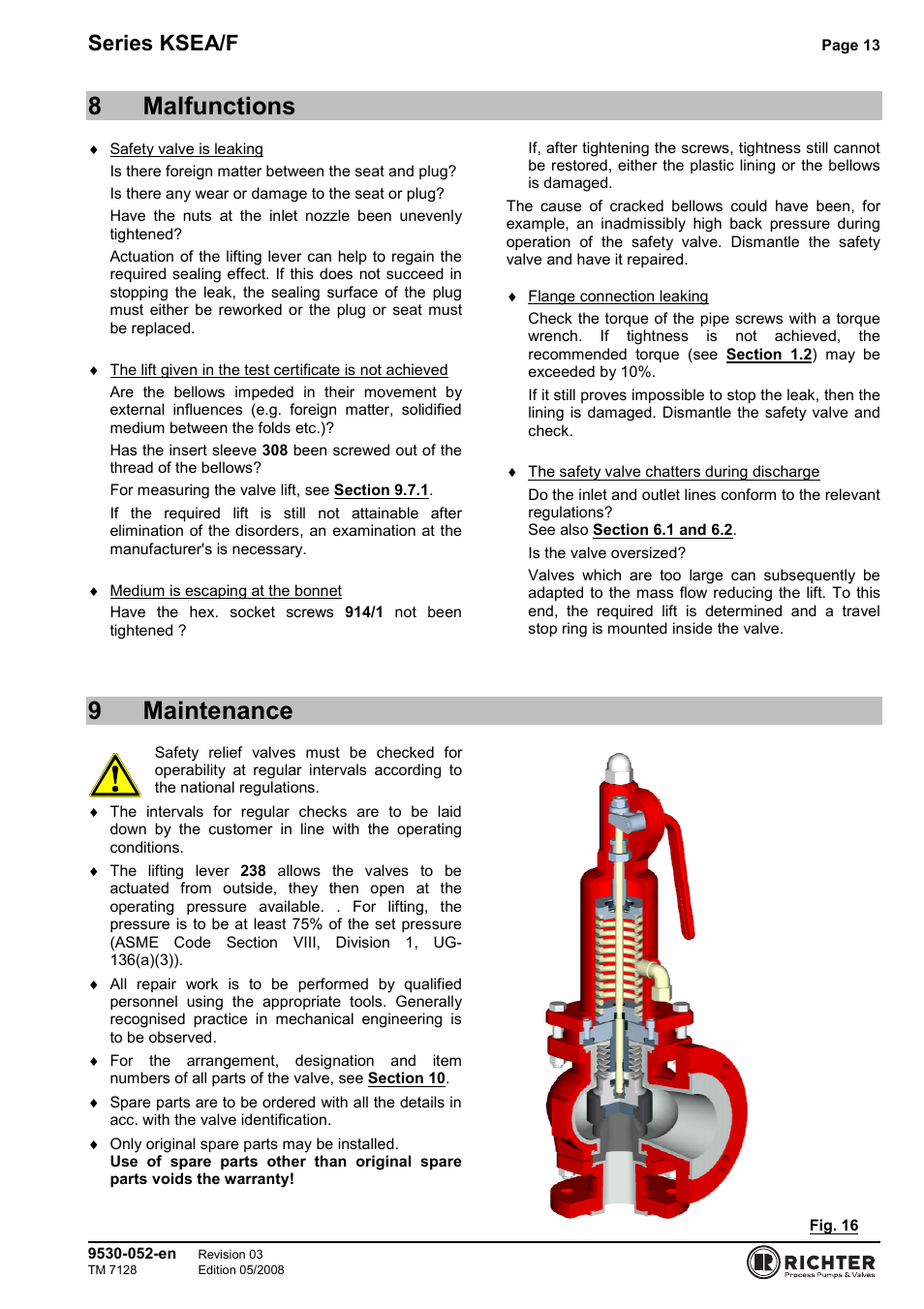 8 malfunctions, 9 maintenance, 8malfunctions | 9maintenance, Series ksea/f | Richter KSEA/F Series Safety Valves User Manual | Page 13 / 27