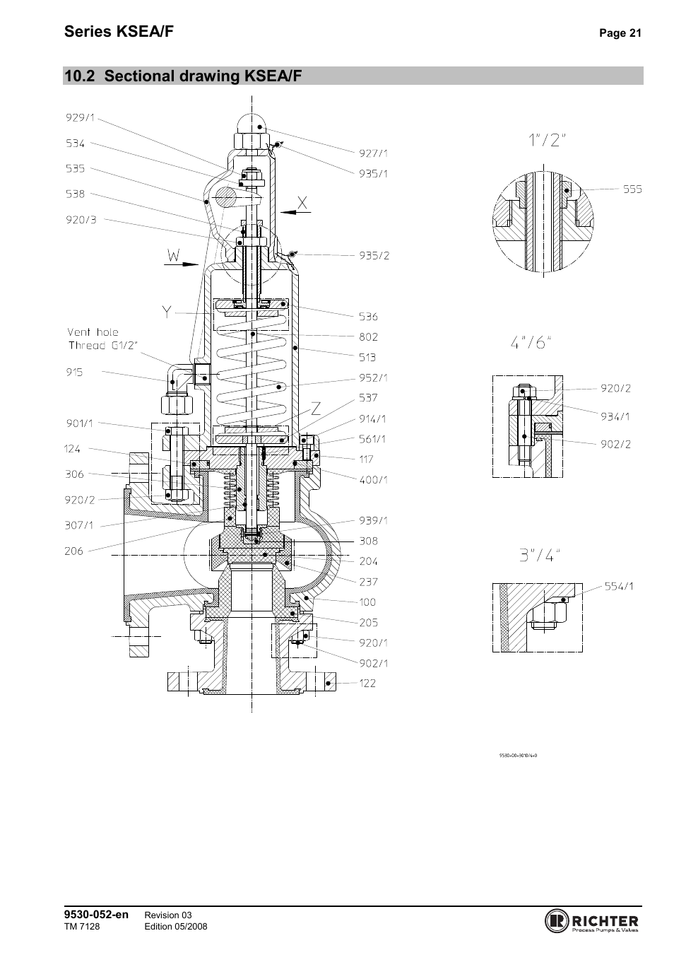 2 sectional drawing ksea/f, Sectional drawing ksea/f, Series ksea/f | Richter KSEA/F Series Safety Valves User Manual | Page 21 / 27