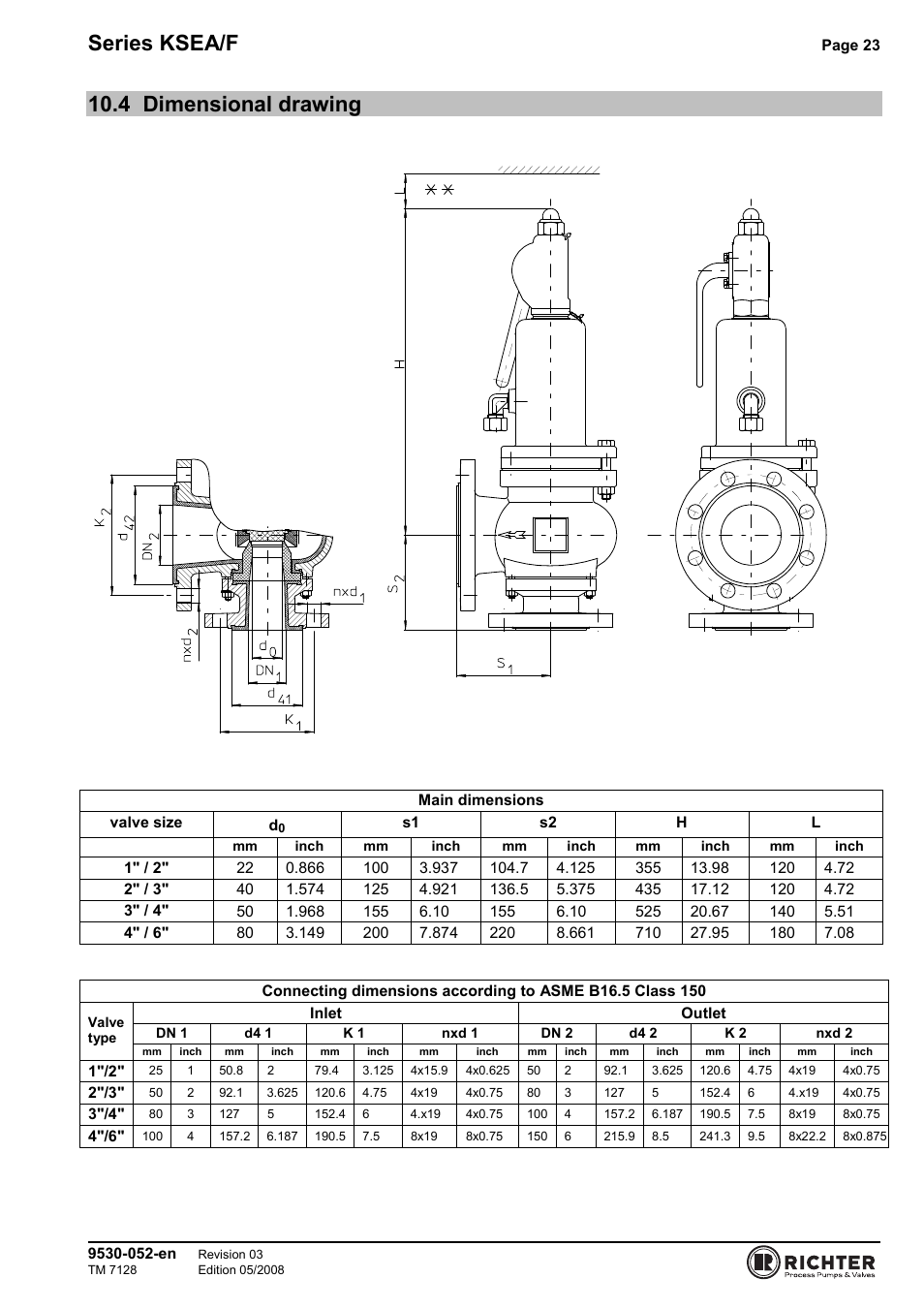 4 dimensional drawing, Dimensional drawing, Series ksea/f | Richter KSEA/F Series Safety Valves User Manual | Page 23 / 27