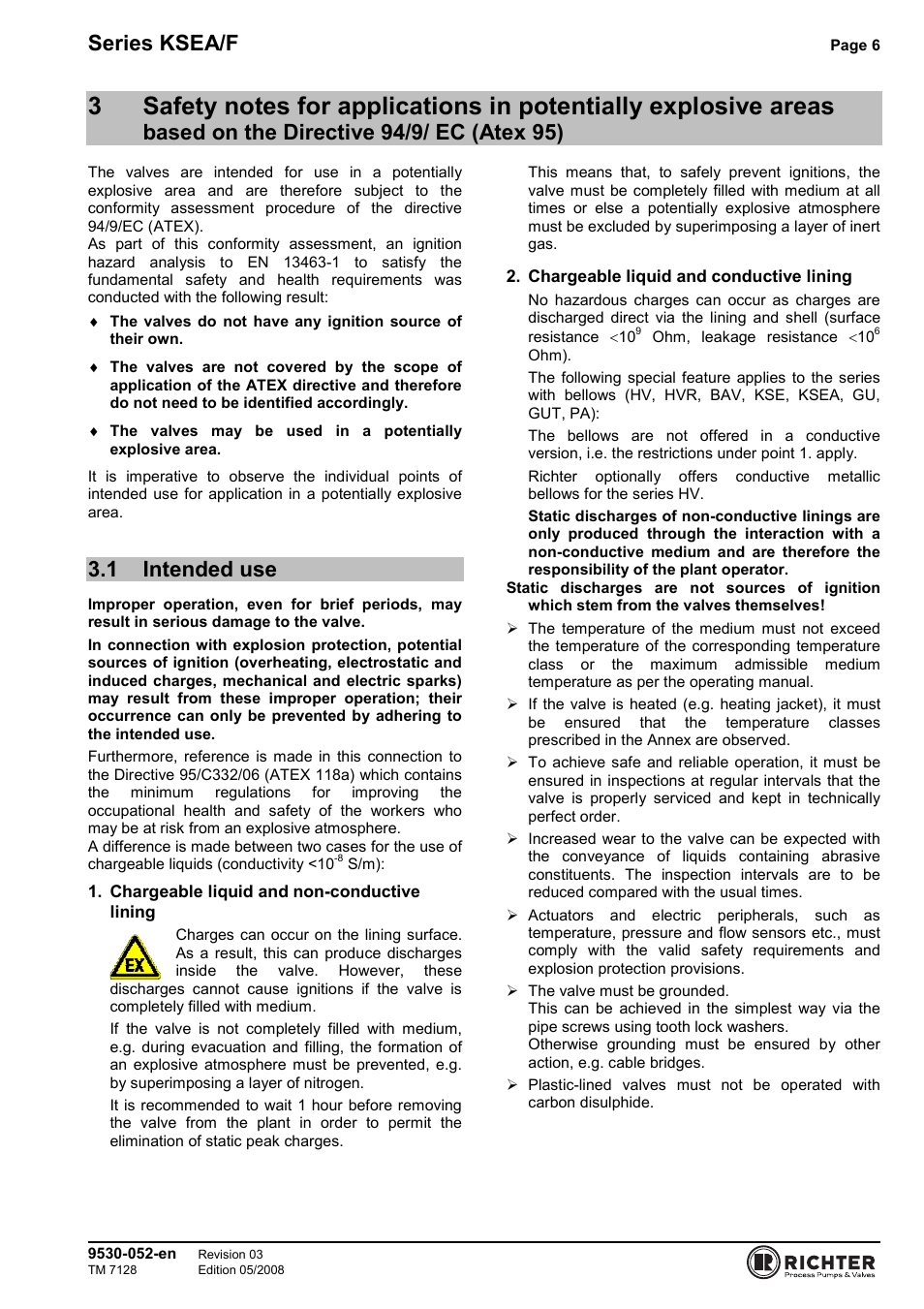 1 intended use, The directive 94/9/ ec (atex 95), Intended use | Series ksea/f | Richter KSEA/F Series Safety Valves User Manual | Page 6 / 27