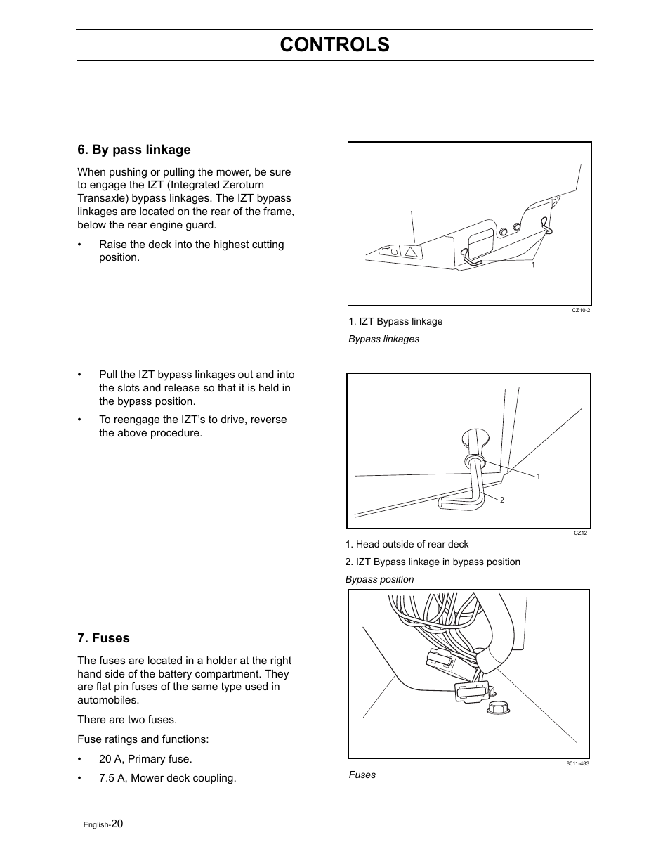 Controls, By pass linkage, Fuses | Briggs & Stratton Ram 44 / 968999551 User Manual | Page 22 / 88