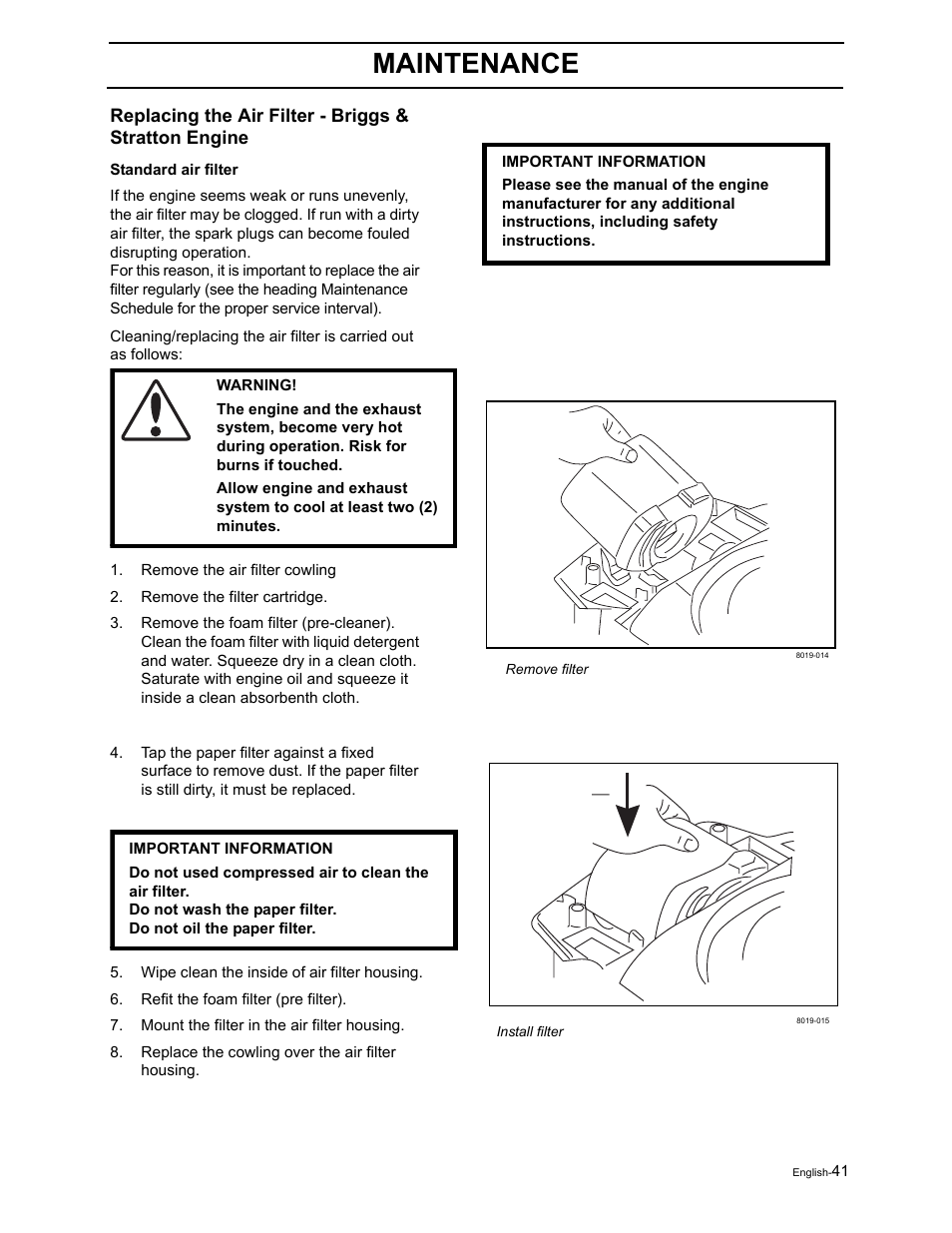 Maintenance | Briggs & Stratton Ram 44 / 968999551 User Manual | Page 43 / 88