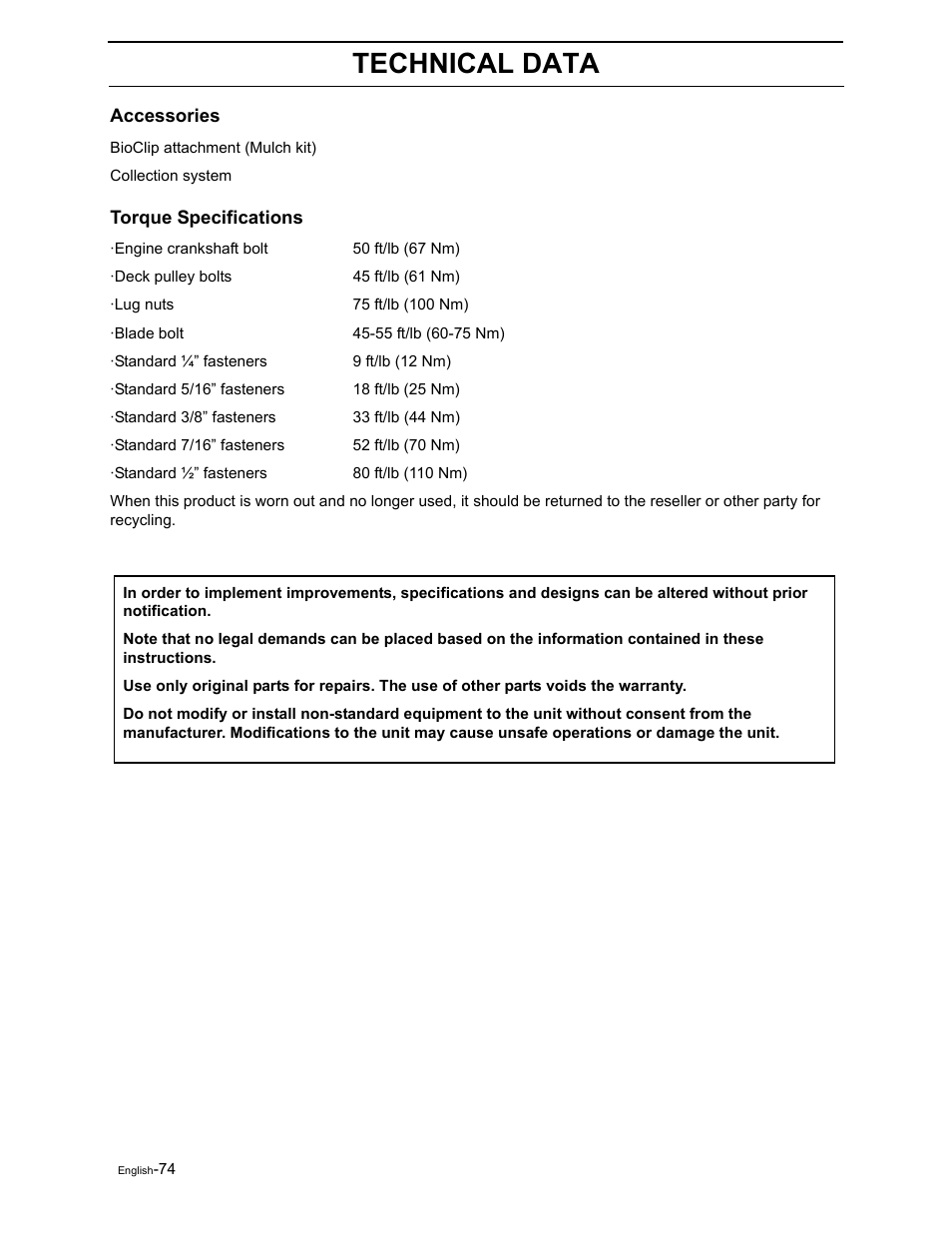 Technical data | Briggs & Stratton Ram 44 / 968999551 User Manual | Page 76 / 88