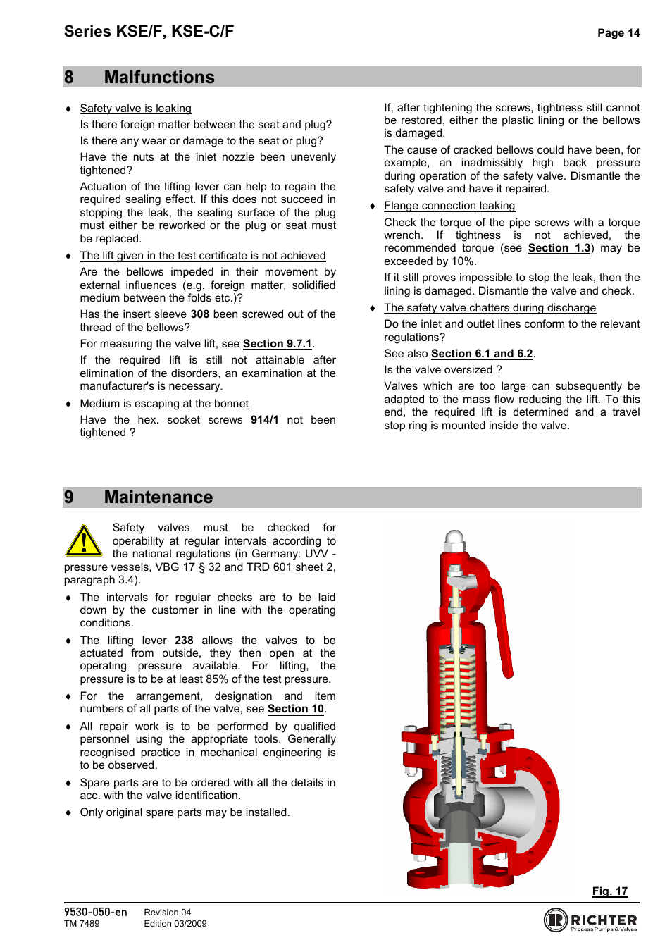 8 malfunctions, 9 maintenance, 8malfunctions | 9maintenance, Series kse/f, kse-c/f | Richter KSE-C/F Series Safety Valves User Manual | Page 14 / 28