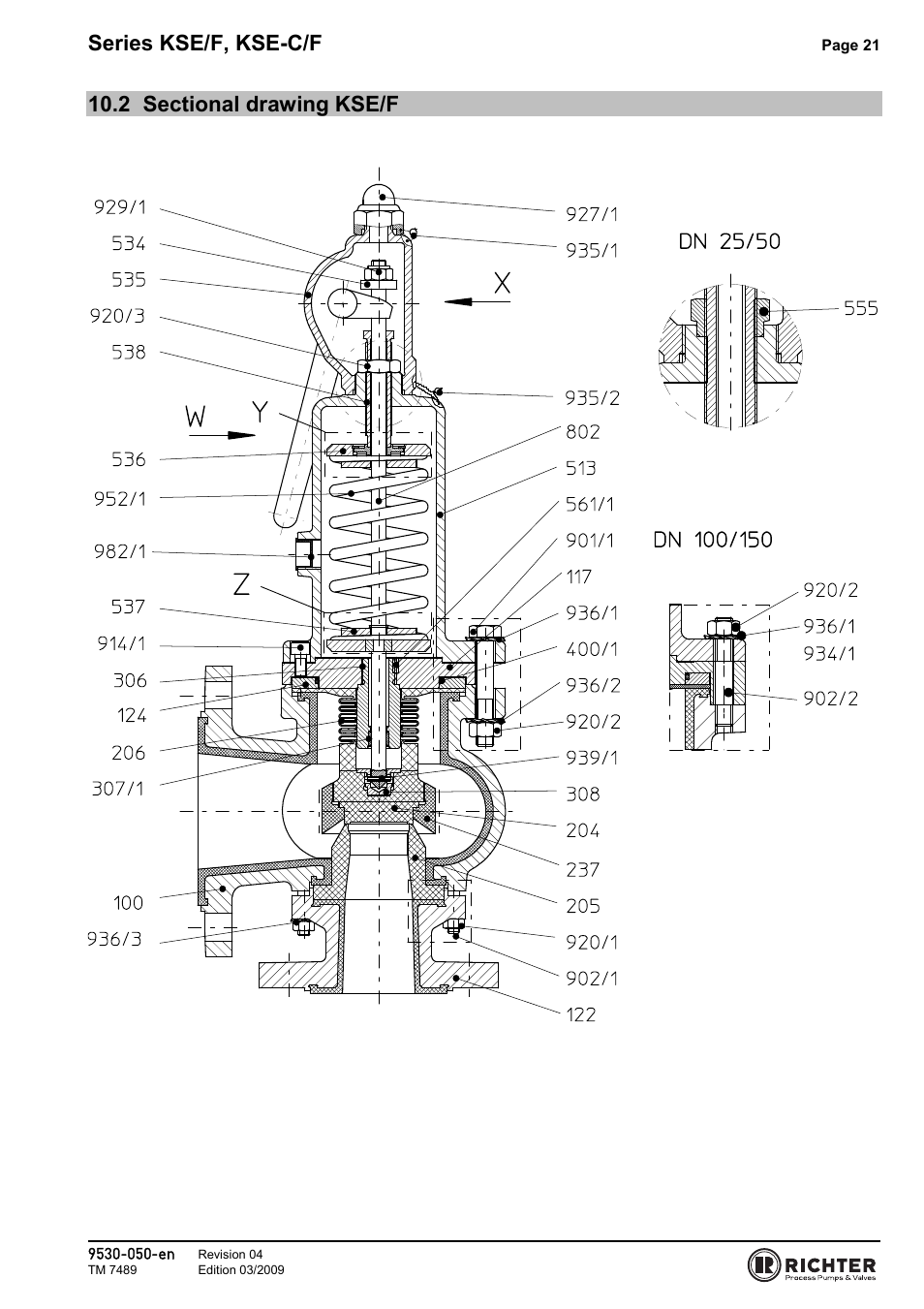 2 sectional drawing kse/f, Sectional drawing kse/f, Series kse/f, kse-c/f | Richter KSE-C/F Series Safety Valves User Manual | Page 21 / 28