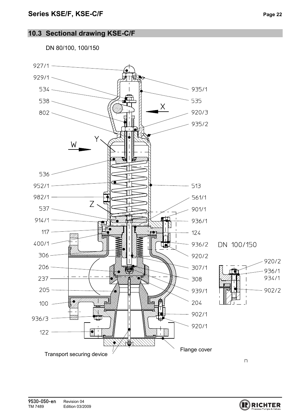 3 sectional drawing kse-c/f, Sectional drawing kse-c/f, Series kse/f, kse-c/f | Richter KSE-C/F Series Safety Valves User Manual | Page 22 / 28