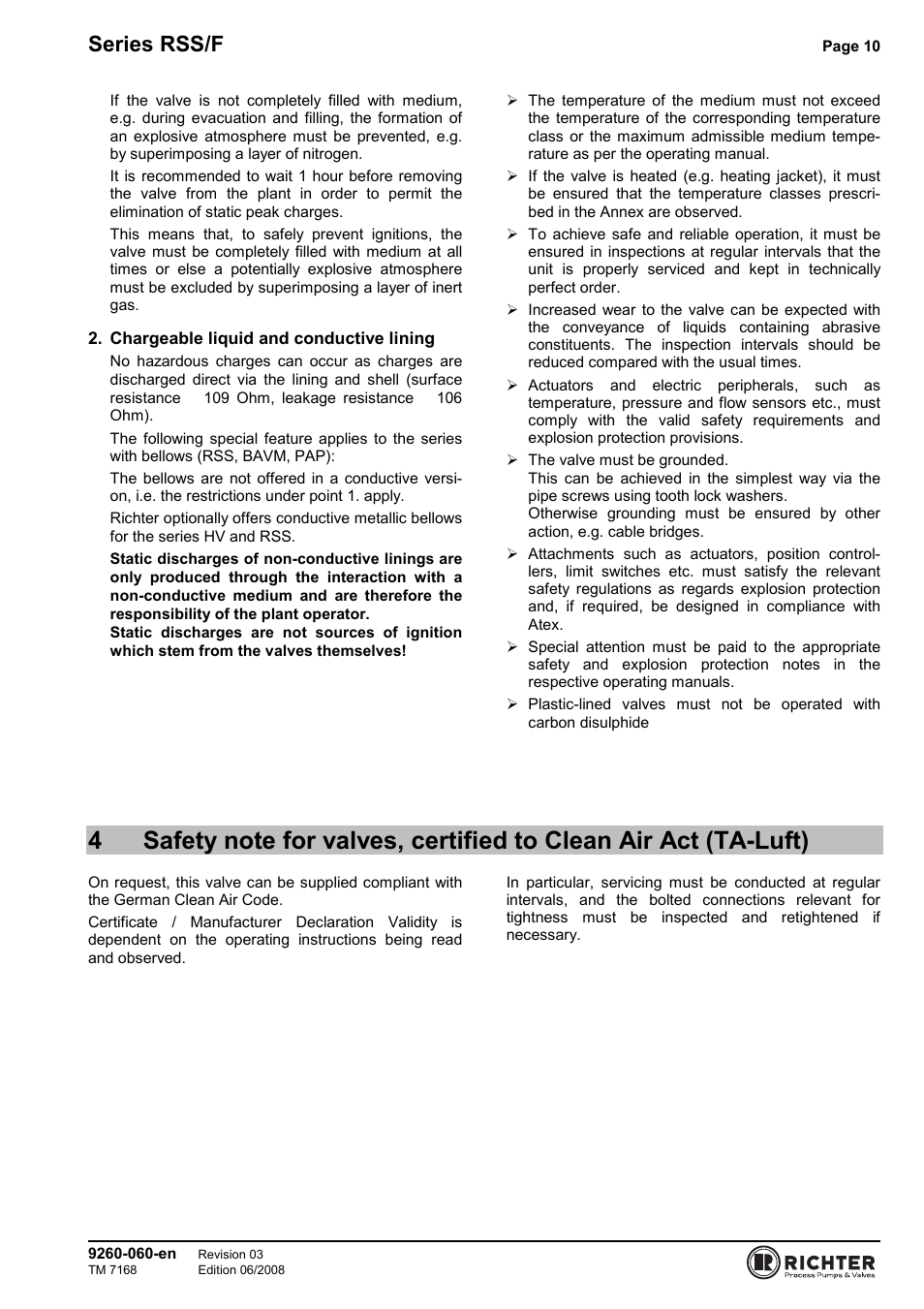 Clean air act (ta-luft), Series rss/f | Richter RSS/F Series Bellows-Sealed Control Valves User Manual | Page 10 / 22