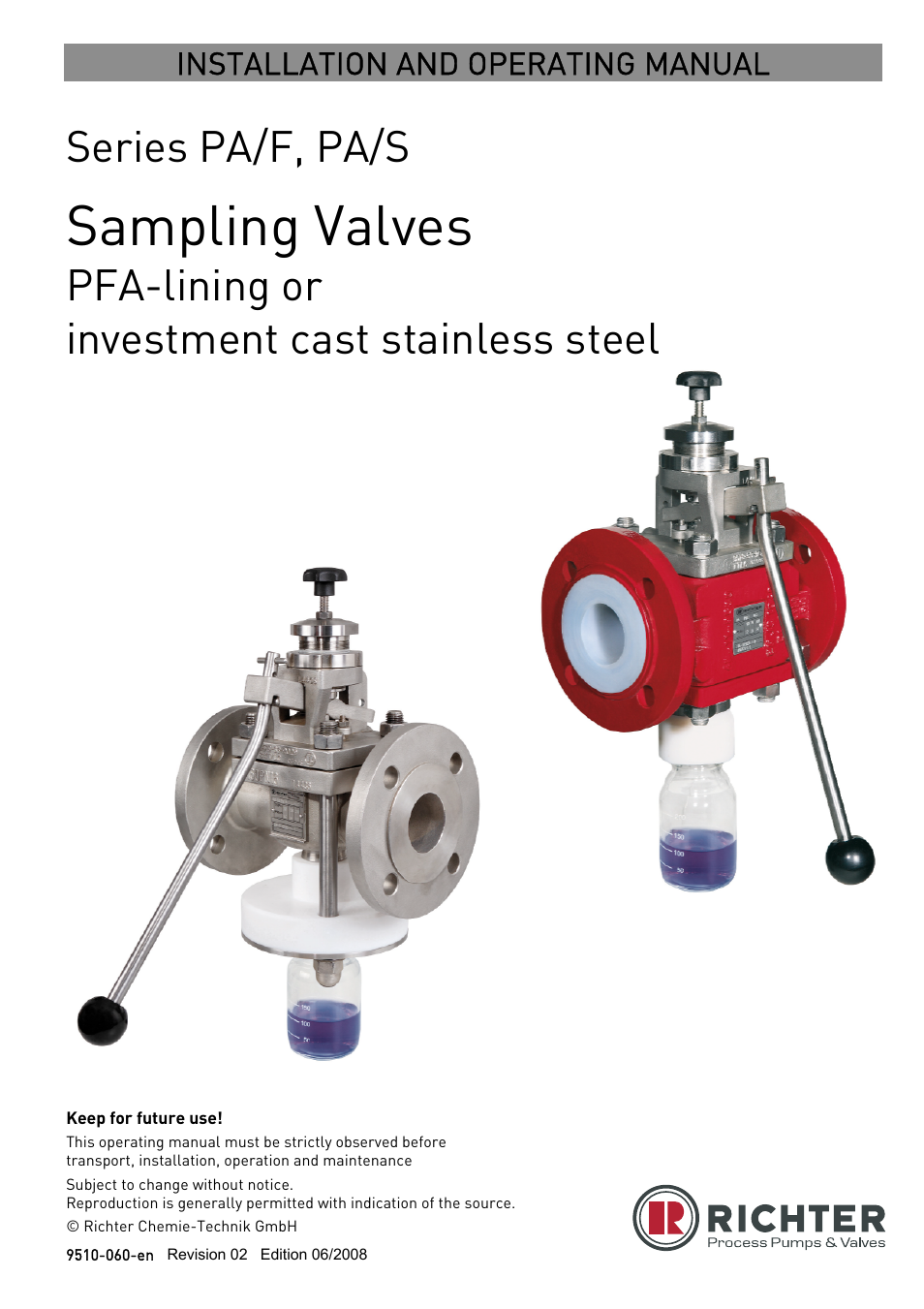 Richter PA/S Series Sampling Valves User Manual | 22 pages