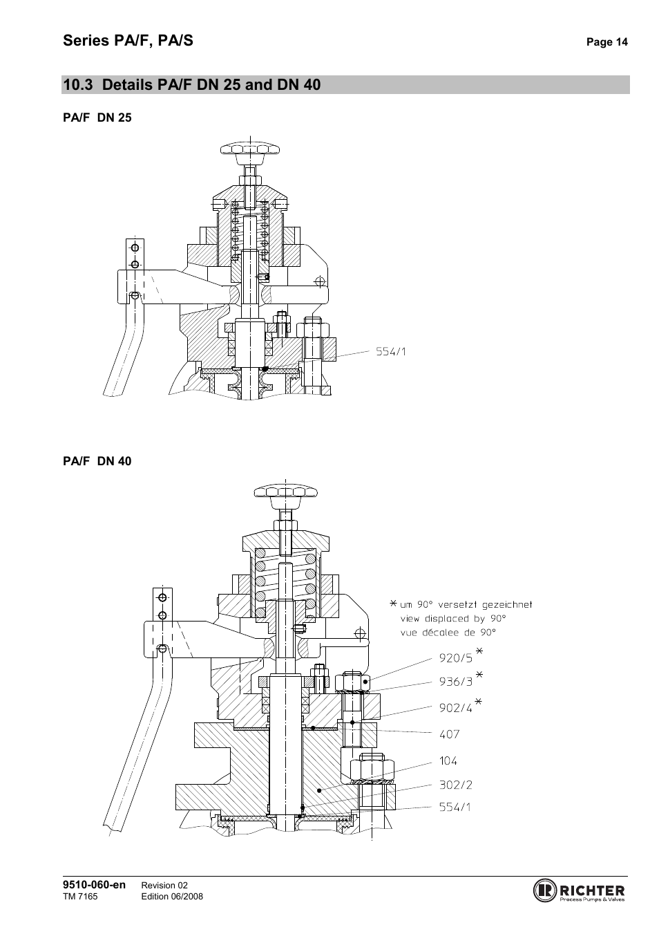 3 details pa/f dn 25 and dn 40, Details pa/f dn 25 and dn 40, Series pa/f, pa/s | Richter PA/S Series Sampling Valves User Manual | Page 14 / 22