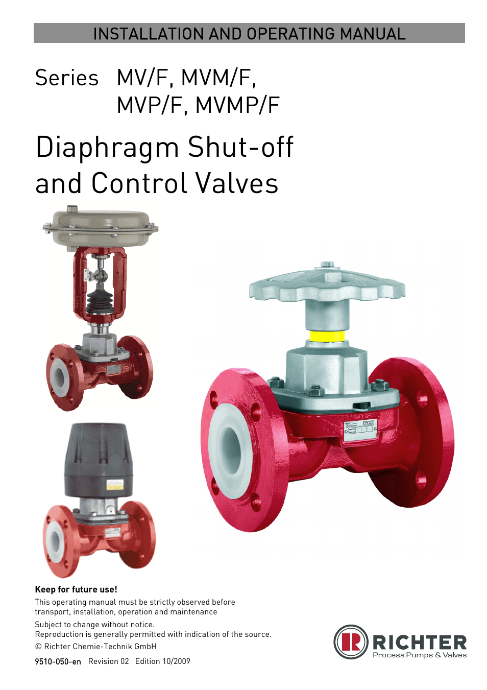 Richter MVMP/F Series Diaphragm Valves with Actuator User Manual | 25 pages