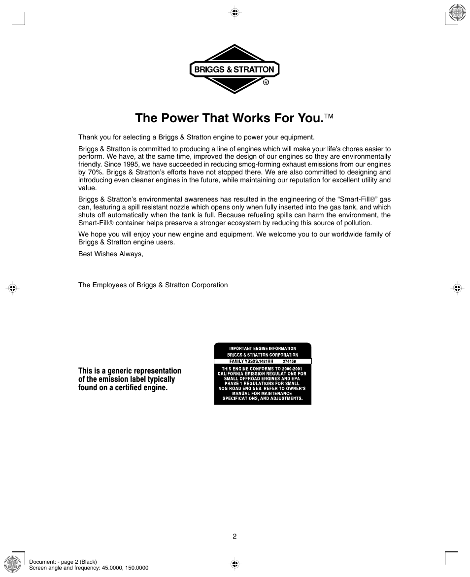 The power that works for you | Briggs & Stratton 90000/10000 User Manual | Page 2 / 20