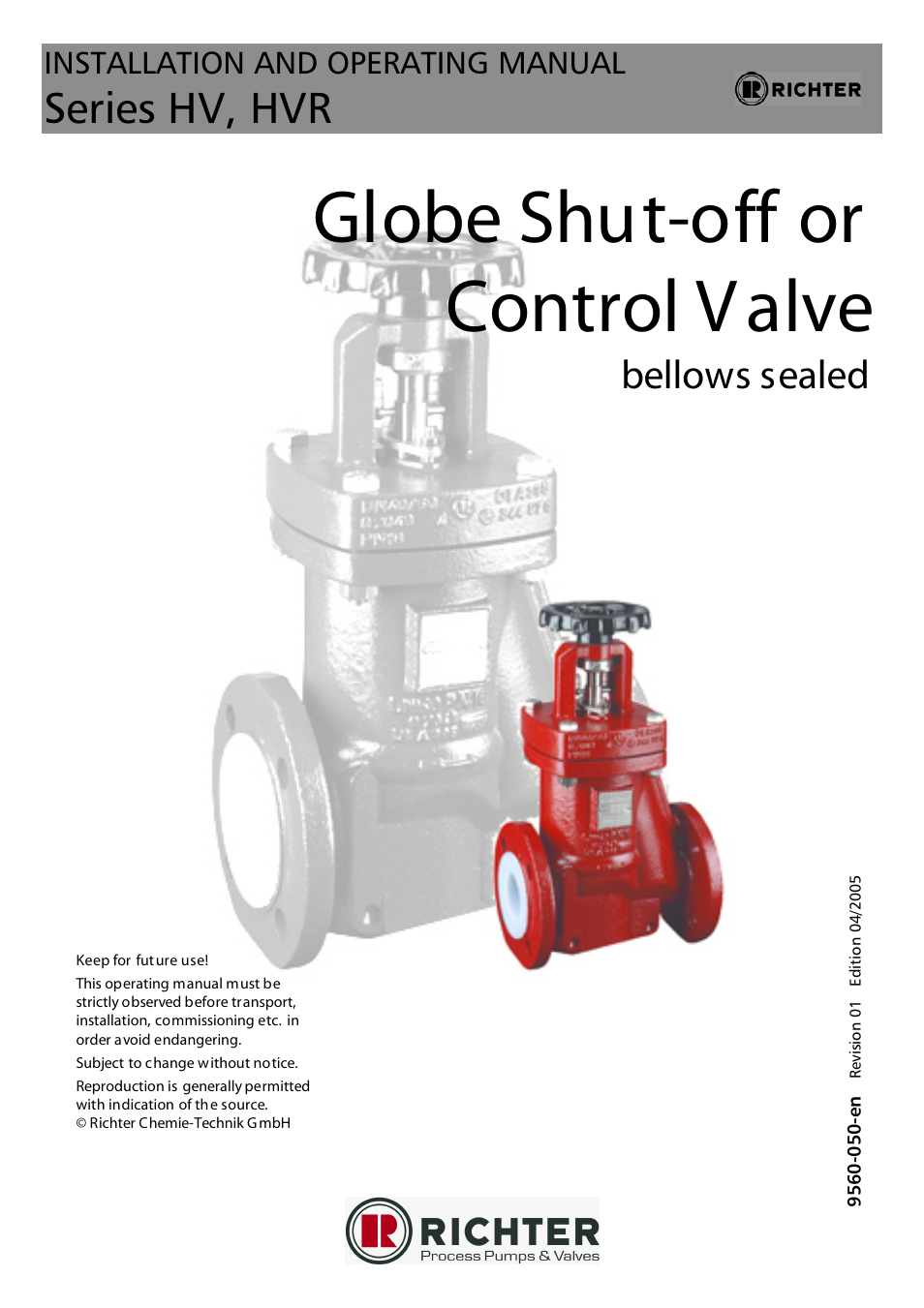 Richter HVR Series Bellows-Sealed Valves User Manual | 16 pages