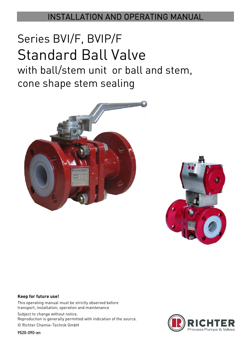 Richter BVIP/F Series Ball Valves (ISO/DIN) User Manual | 25 pages