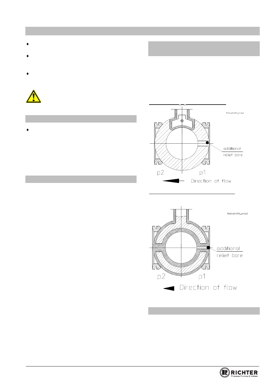 6 installation, 1 flange caps and gaskets, 2 grounding | 3 direction of flow and installation position, 4 test pressure, Flange caps and gaskets, Grounding, Direction of flow and installation position, Test pressure, 6installation | Richter BVIP/F Series Ball Valves (ISO/DIN) User Manual | Page 9 / 25