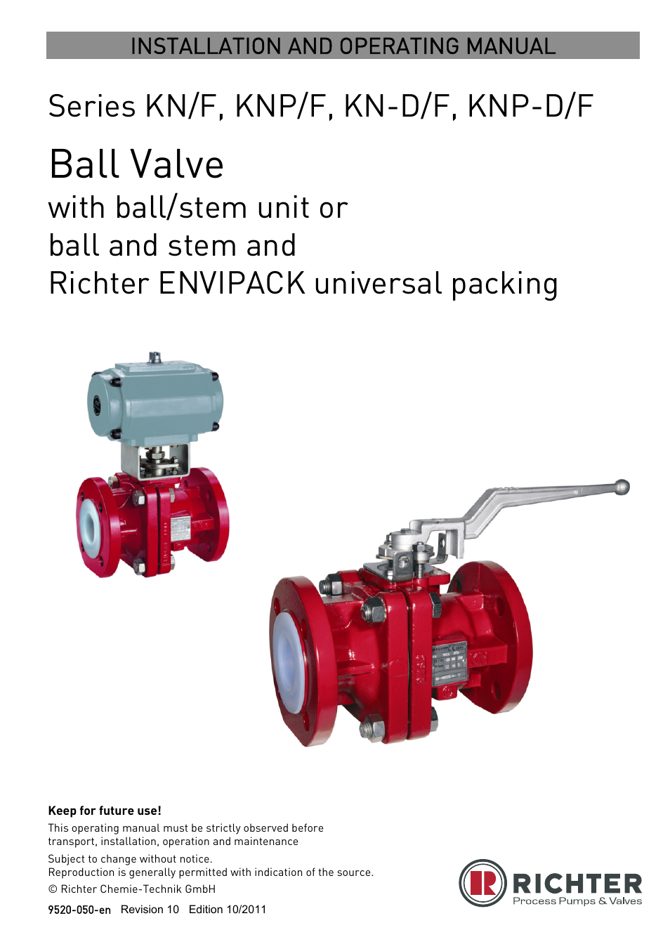 Richter KNP-D/F Series Ball Valves (ISO/DIN) User Manual | 26 pages