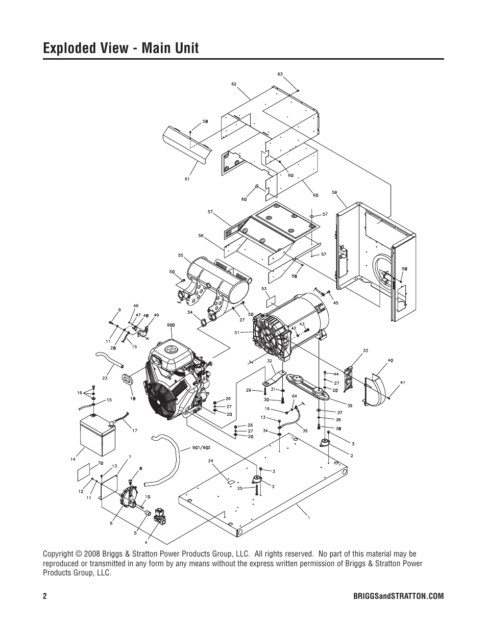 Exploded view - main unit | Briggs & Stratton 040226-1 User Manual | Page 2 / 7