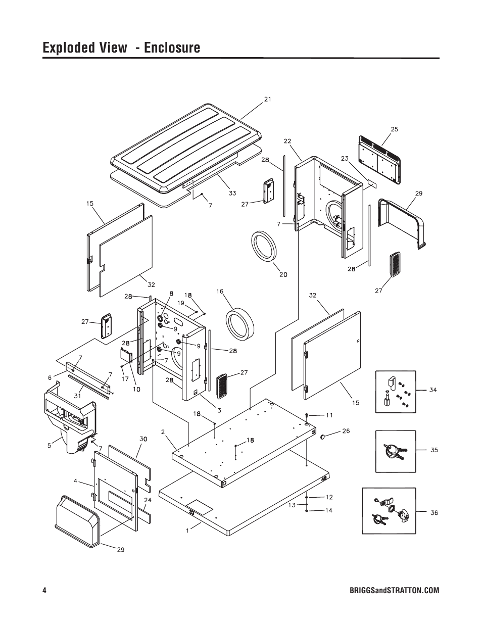 Exploded view - enclosure | Briggs & Stratton 040226-1 User Manual | Page 4 / 7