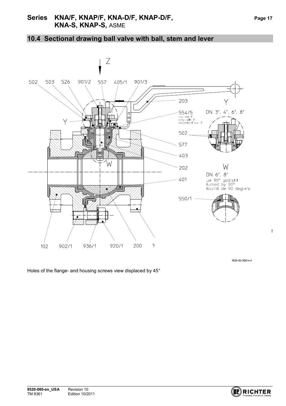 And lever, Series kna/f, knap/f, kna-d/f, knap-d/f, Kna-s, knap-s | Richter KNAP-S/F Series Ball Valves (ASME) User Manual | Page 17 / 28