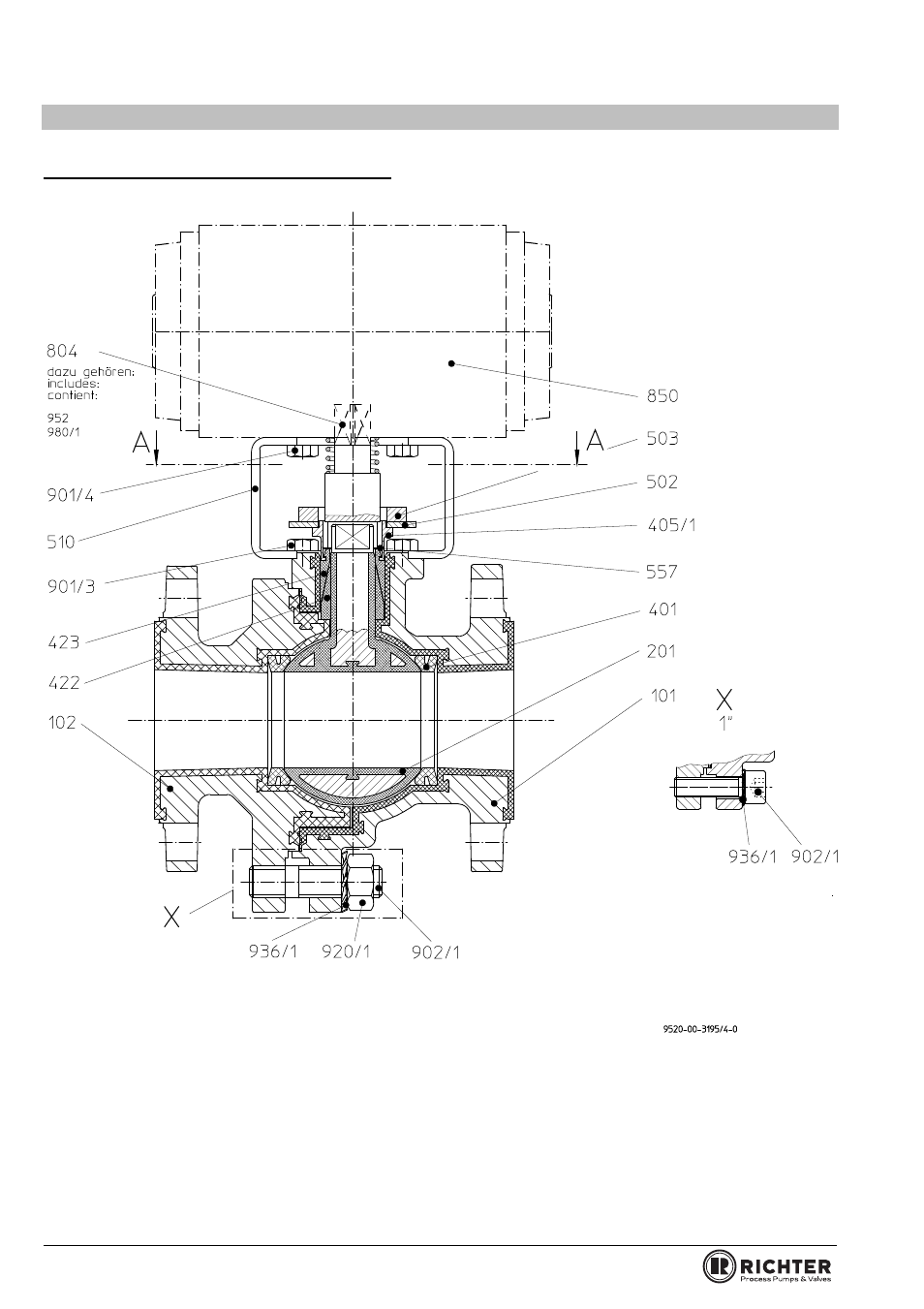 7 sectional drawing bvap/f 1“ to 2“ with actuator, Dimensional drawing bva/f, Series bva/f, bvap/f | Richter BVAP/F Series Ball Valves (ASME) User Manual | Page 18 / 28