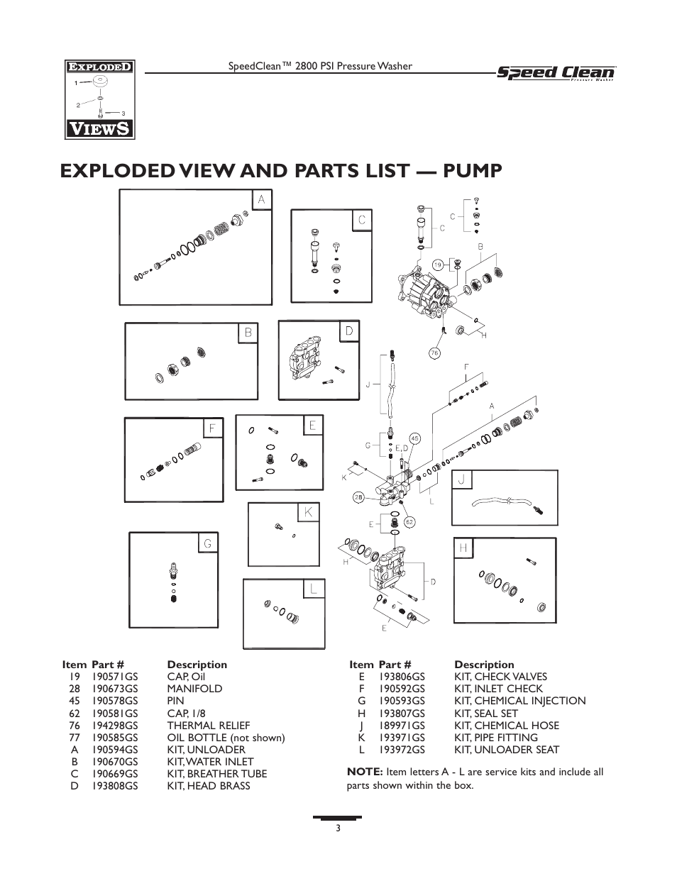 Exploded view and parts list — pump | Briggs & Stratton Speed Clean 020212-0 User Manual | Page 3 / 3