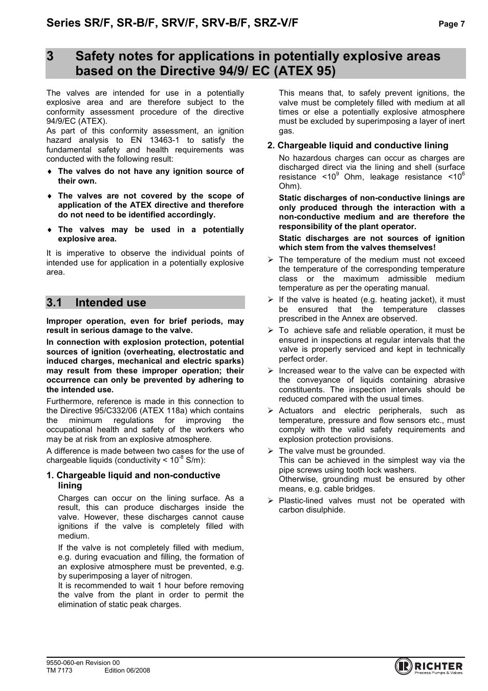 1 intended use, The directive 94/9/ ec (atex 95), Intended use | Series sr/f, sr-b/f, srv/f, srv-b/f, srz-v/f | Richter SRZ-V/F Series Check Valves User Manual | Page 7 / 17