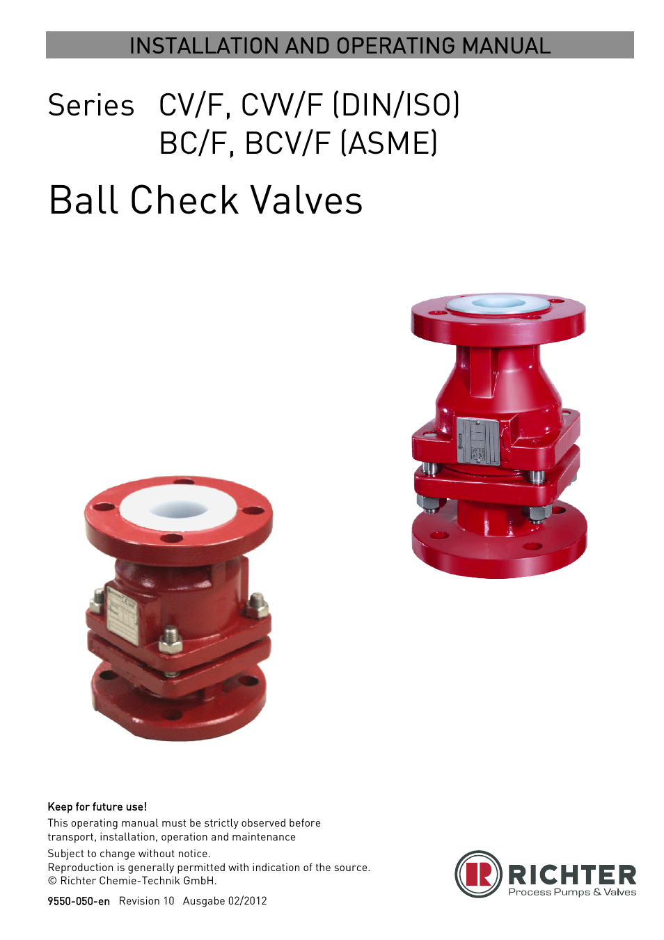 Richter BCV/F (ASME) Series Check Valves User Manual | 21 pages